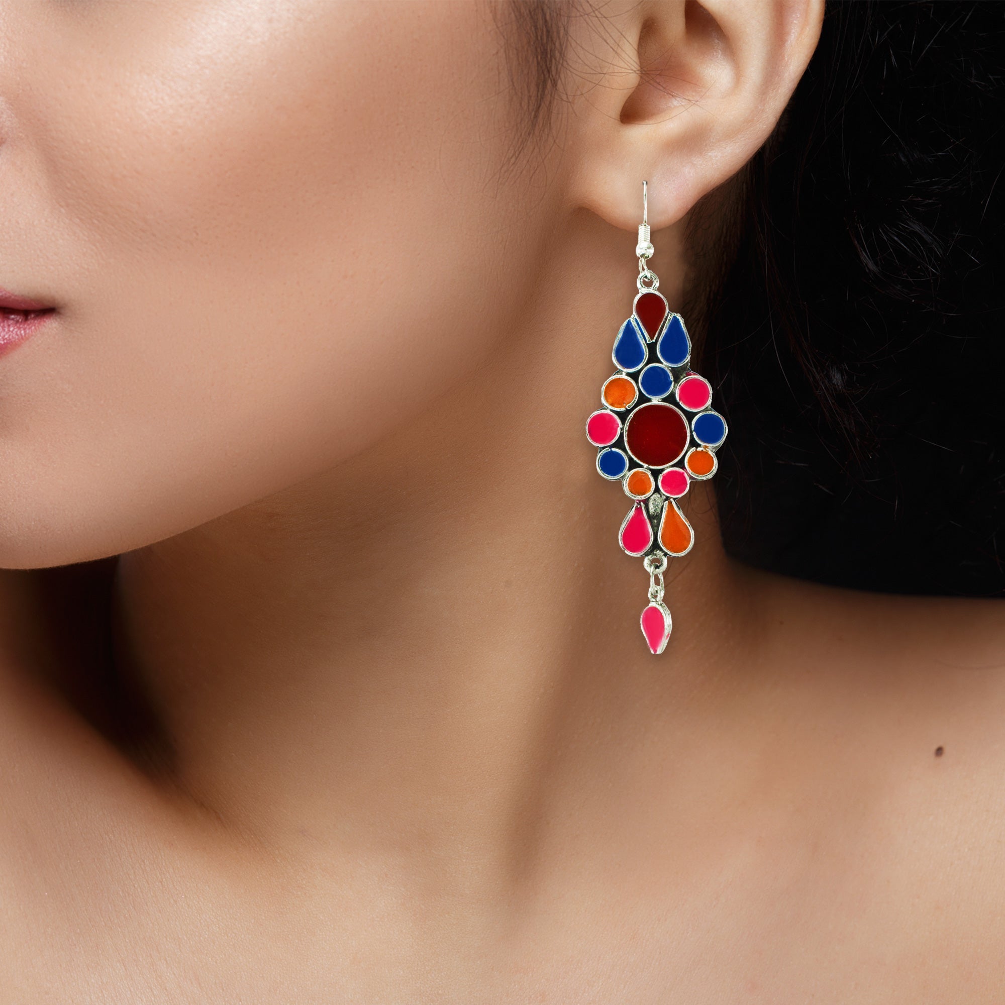 Abhinn Meenakari Afghani Silver Non-Precious Metal Earrings for Women