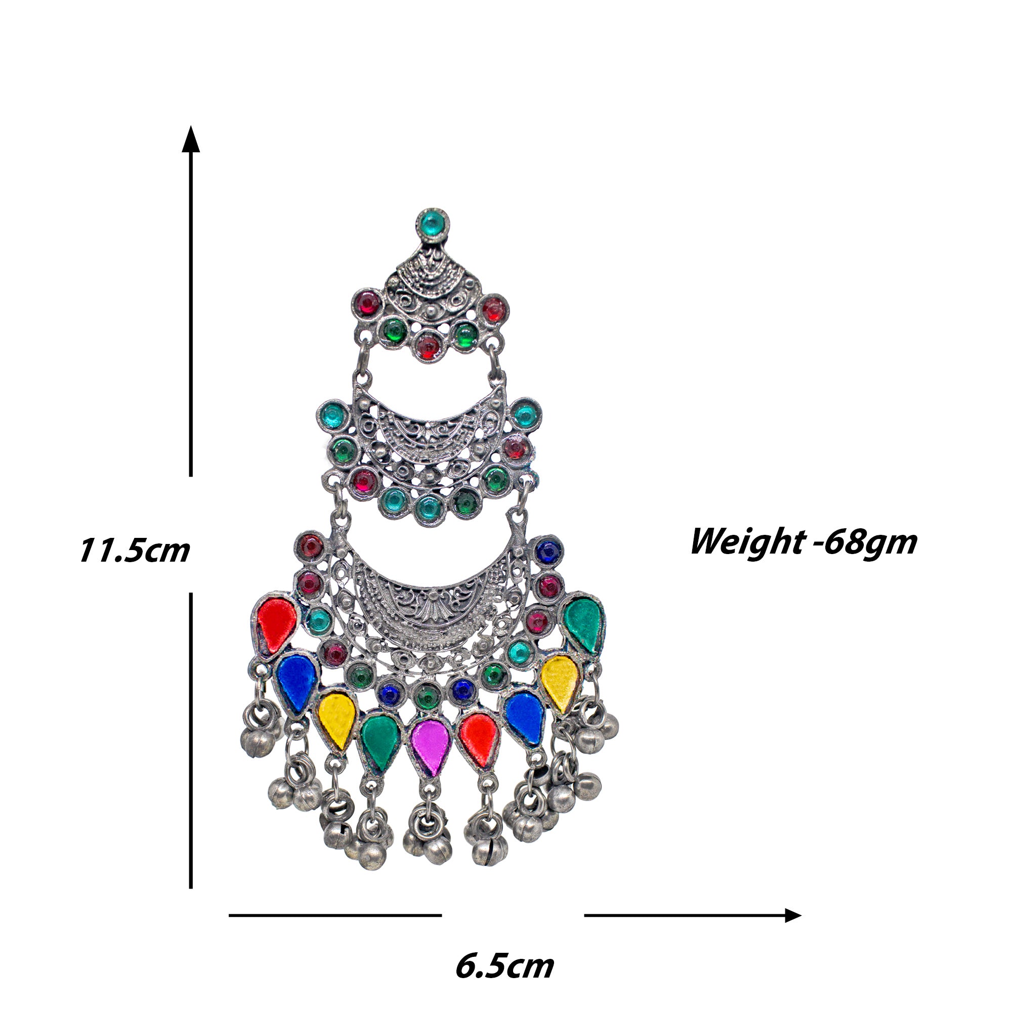 Abhinn Afghani Silver Oxidised Antique Design Multi Color Dangler Earrings For Women
