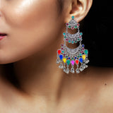Abhinn Afghani Silver Oxidised Antique Design Multi Color Dangler Earrings For Women