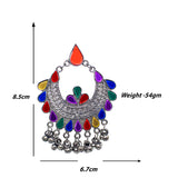 Abhinn Afghani Silver Oxidised Temple Design Multi Color Dangler Earrings For Women