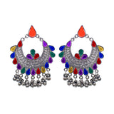 Abhinn Afghani Silver Oxidised Temple Design Multi Color Dangler Earrings For Women