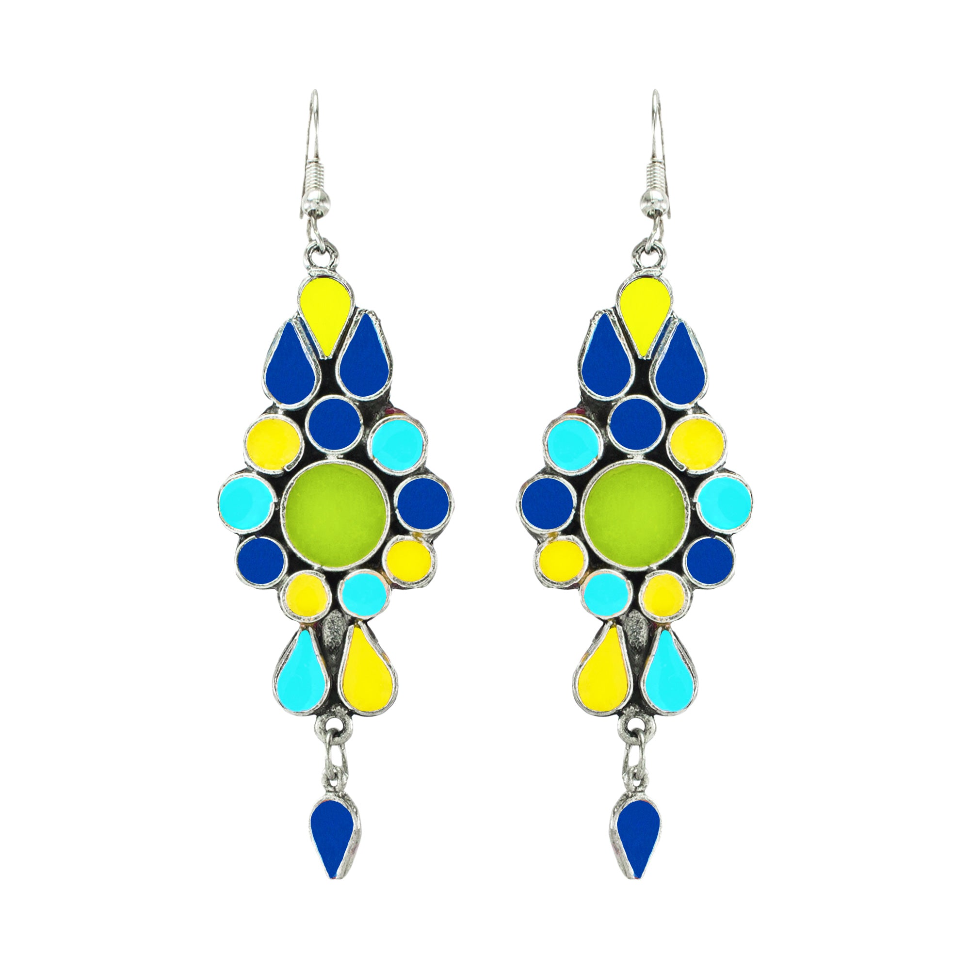 Abhinn Afghani Silver Oxidised Multi-Color Meenakari Dangler Earrings For Women