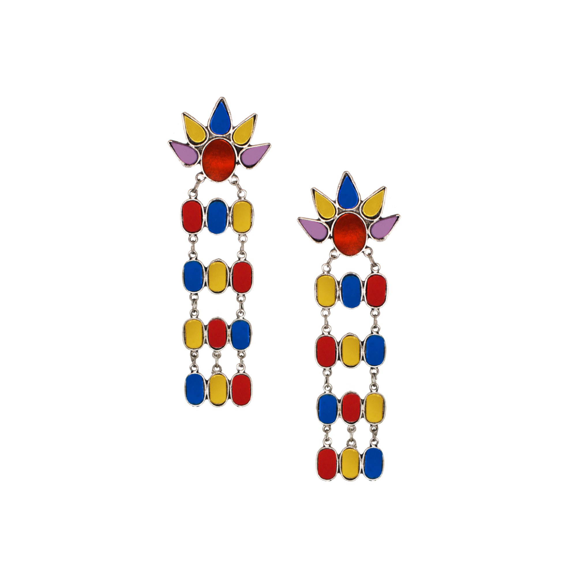 Abhinn Afghani Silver Oxidised Sun Shaped Multi Colour Dangler Earrings For Women
