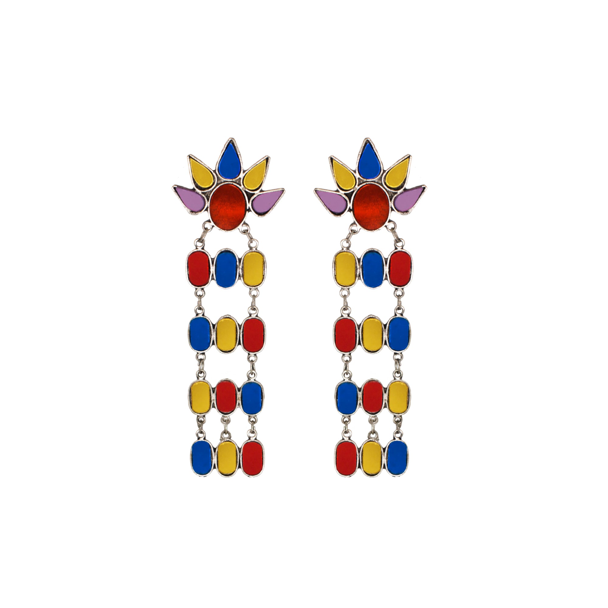 Abhinn Afghani Silver Oxidised Sun Shaped Multi Colour Dangler Earrings For Women