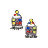 Abhinn Afghani Silver Oxidised Geometrical Design Multi Color Dangler Earrings For Women