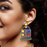 Abhinn Afghani Silver Oxidised Geometrical Design Multi Color Dangler Earrings For Women