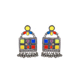 Abhinn Afghani Silver Oxidised Geometrical Design Multi Color Dangler Earrings For Women