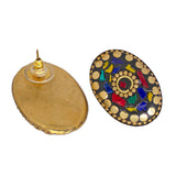Abhinn Handmade Tibetan Gold Plated Multi-color Oval-shaped Studs Earrings For Women