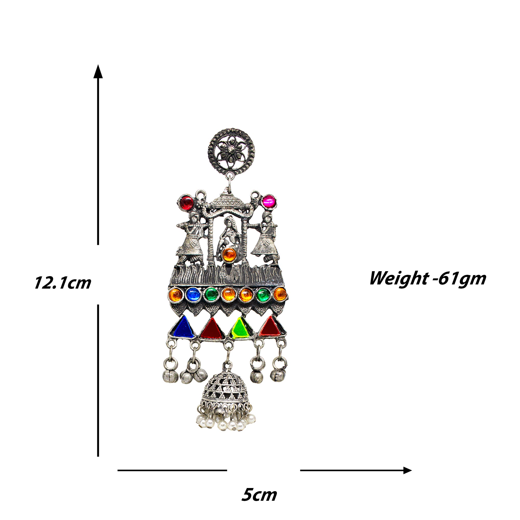 Abhinn Silver Oxidised Doli Design Multi Colour Dangler Earrings For Women-1