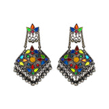 Abhinn Afghani Multi-Color Silver Oxidised Floral Design Dangler Earrings For Women