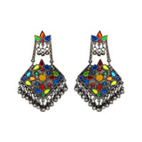 Abhinn Afghani Multi-Color Silver Oxidised Floral Design Dangler Earrings For Women