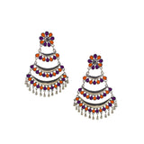 Abhinn Silver Oxidised Triple Layered Multi Colour Orange-Purple Dangler Earrings For Women