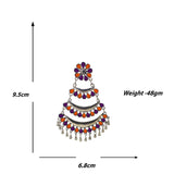 Abhinn Silver Oxidised Triple Layered Multi Colour Orange-Purple Dangler Earrings For Women