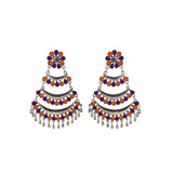 Abhinn Silver Oxidised Triple Layered Multi Colour Orange-Purple Dangler Earrings For Women