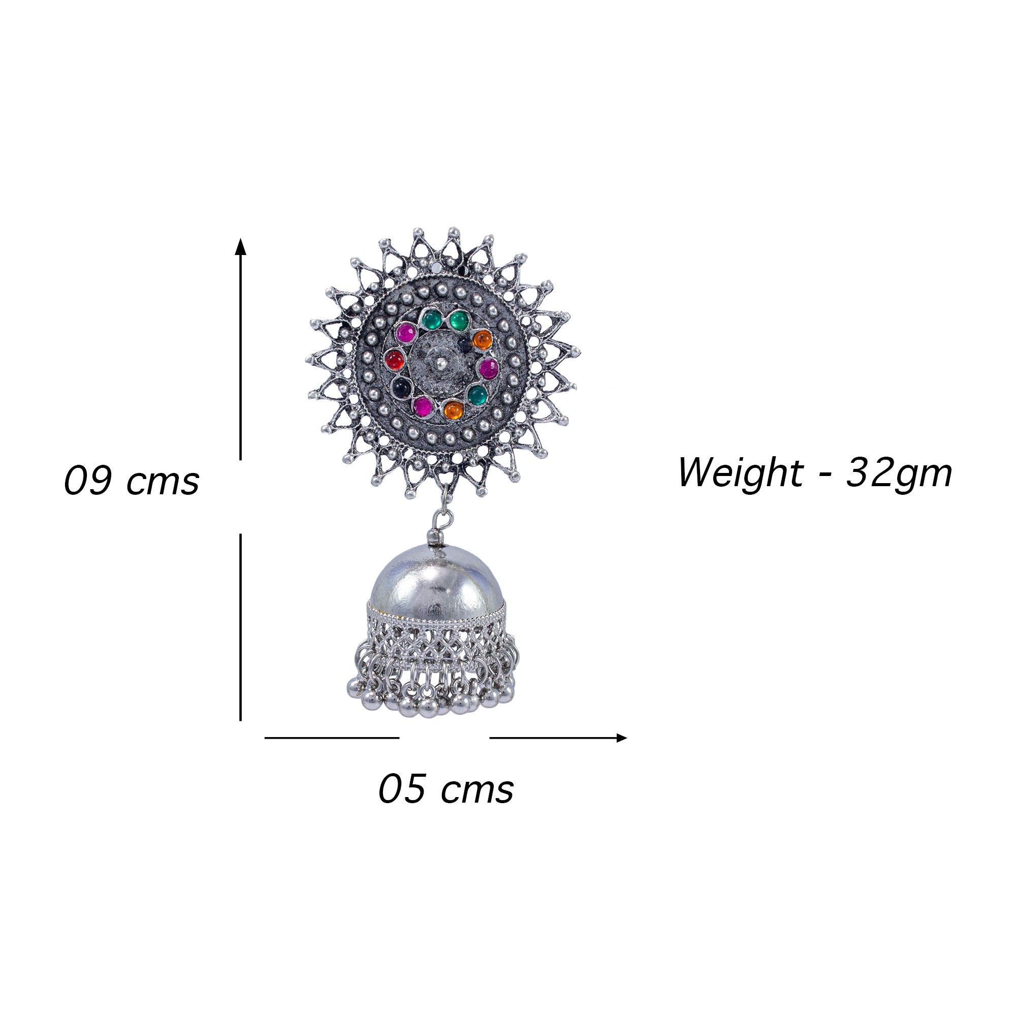 Abhinn Stylish Silver Oxidised Multi Colour Sun Shaped Jhumka Earrings For Women