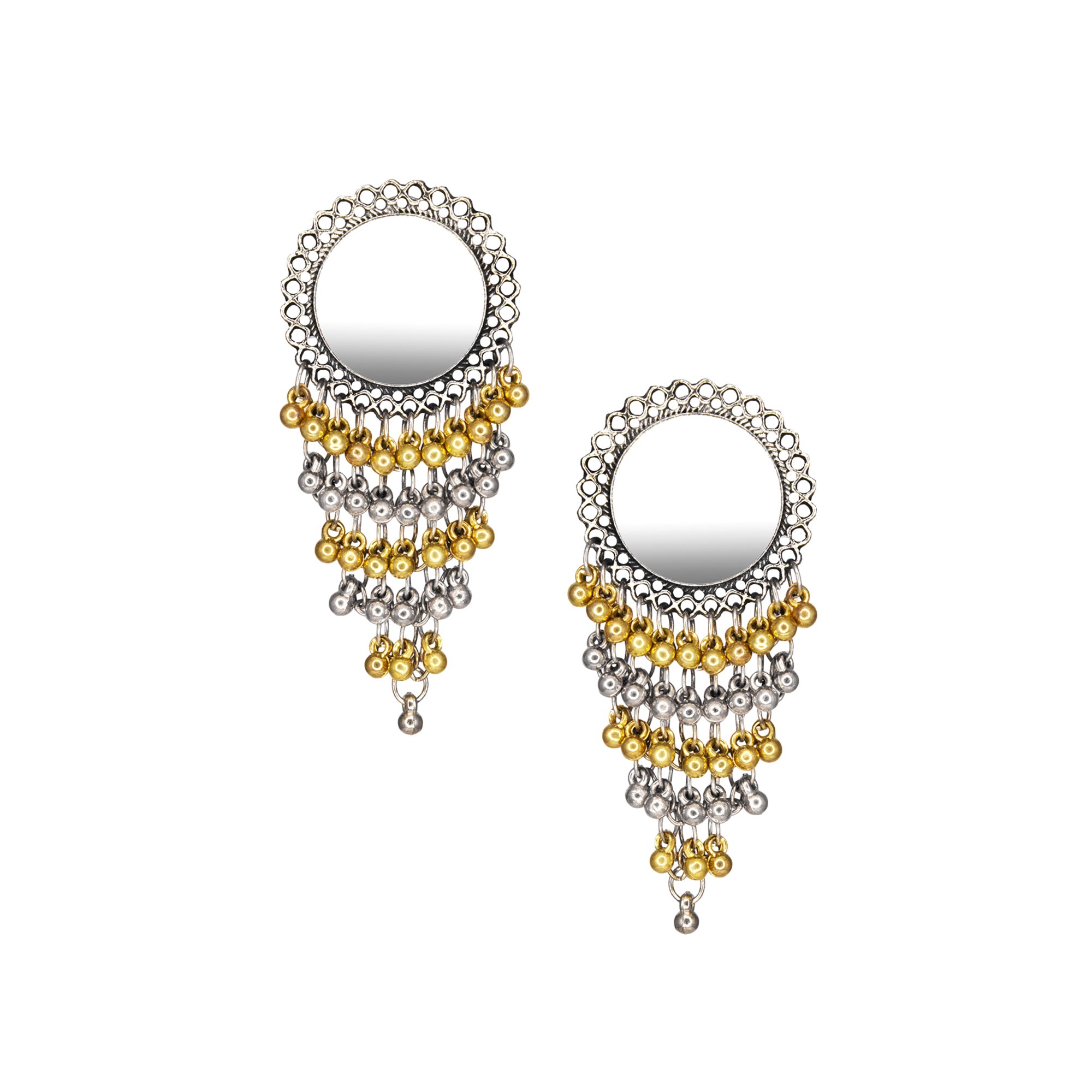 Abhinn Dual Tone Dangler With Mirror Stud Jhalar Earrings For Women