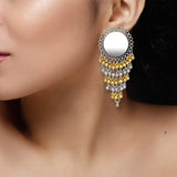 Abhinn Dual Tone Dangler With Mirror Stud Jhalar Earrings For Women