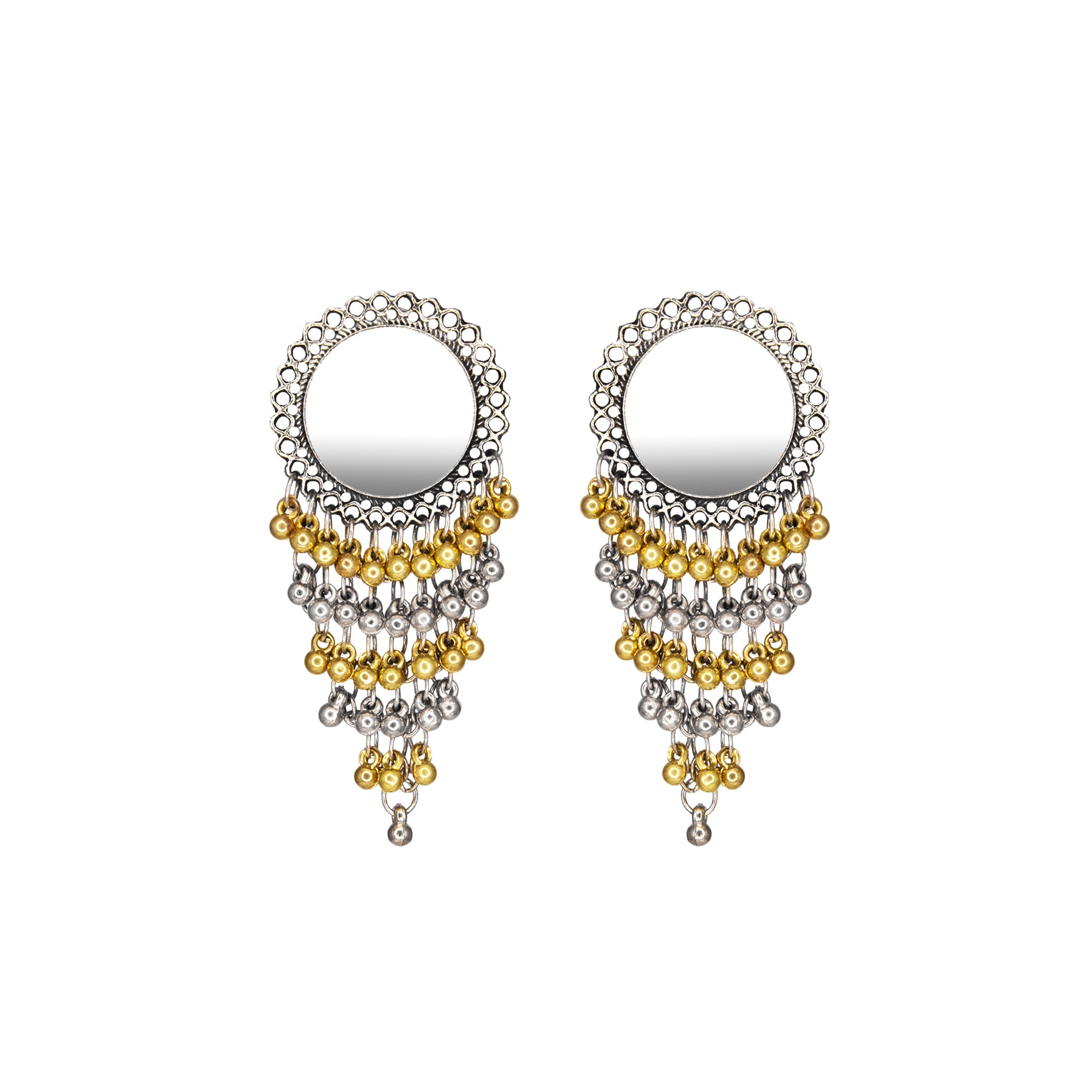 Abhinn Dual Tone Dangler With Mirror Stud Jhalar Earrings For Women