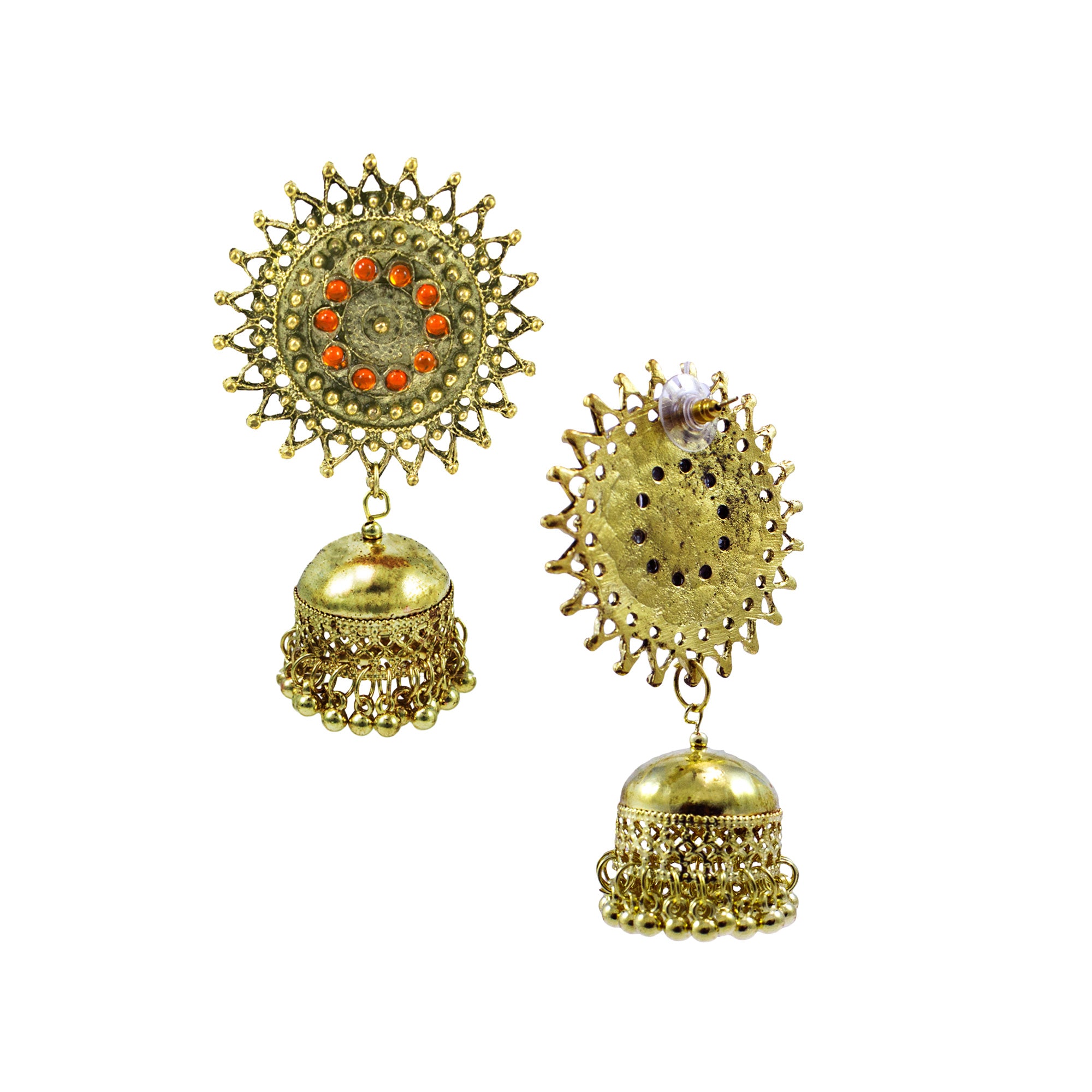 Abhinn Stylish Golden Oxidised Sun Shaped Jhumka Earrings For Women