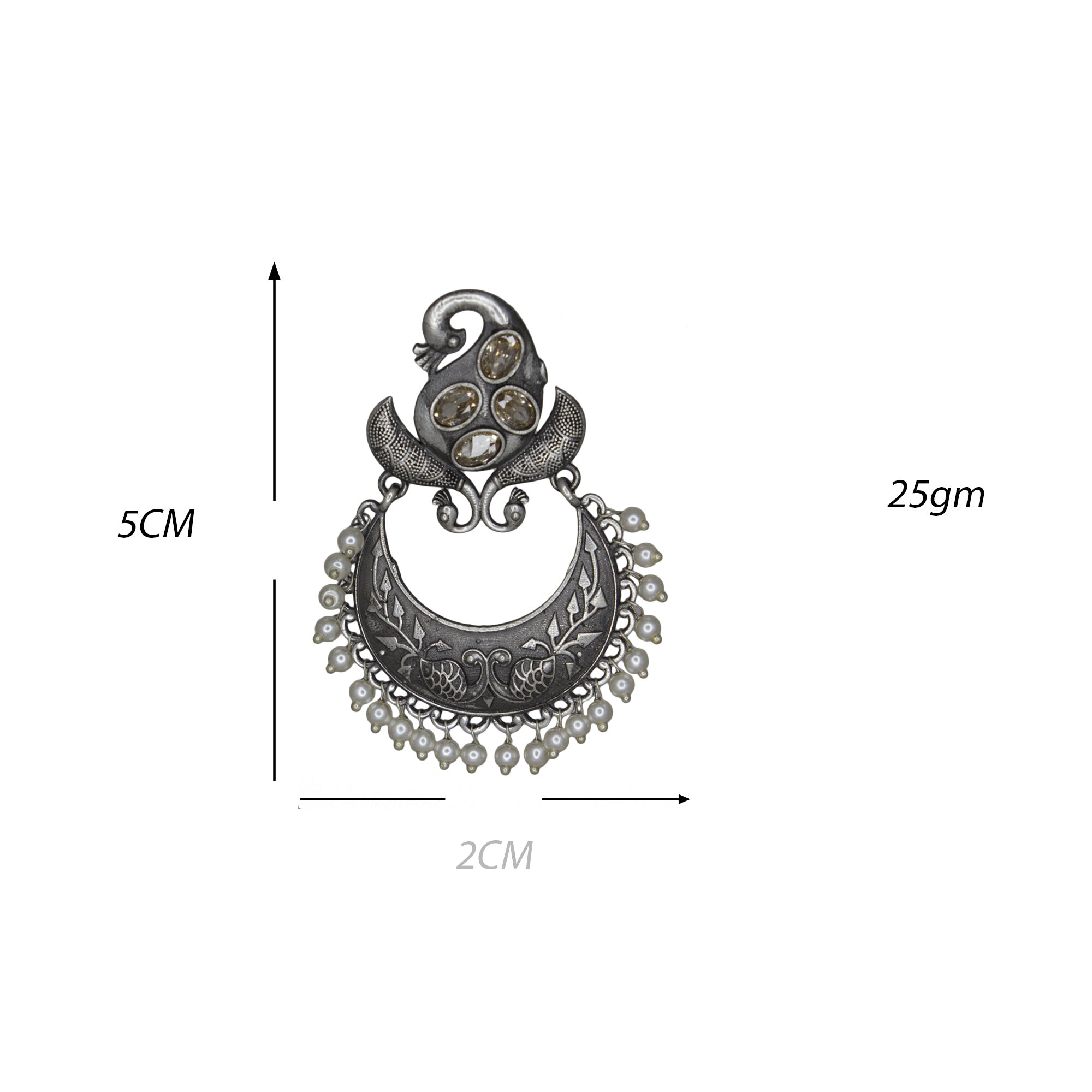 Silver lookalike Peacock Design Studs With Yellow Stones Studded Earrings for Women