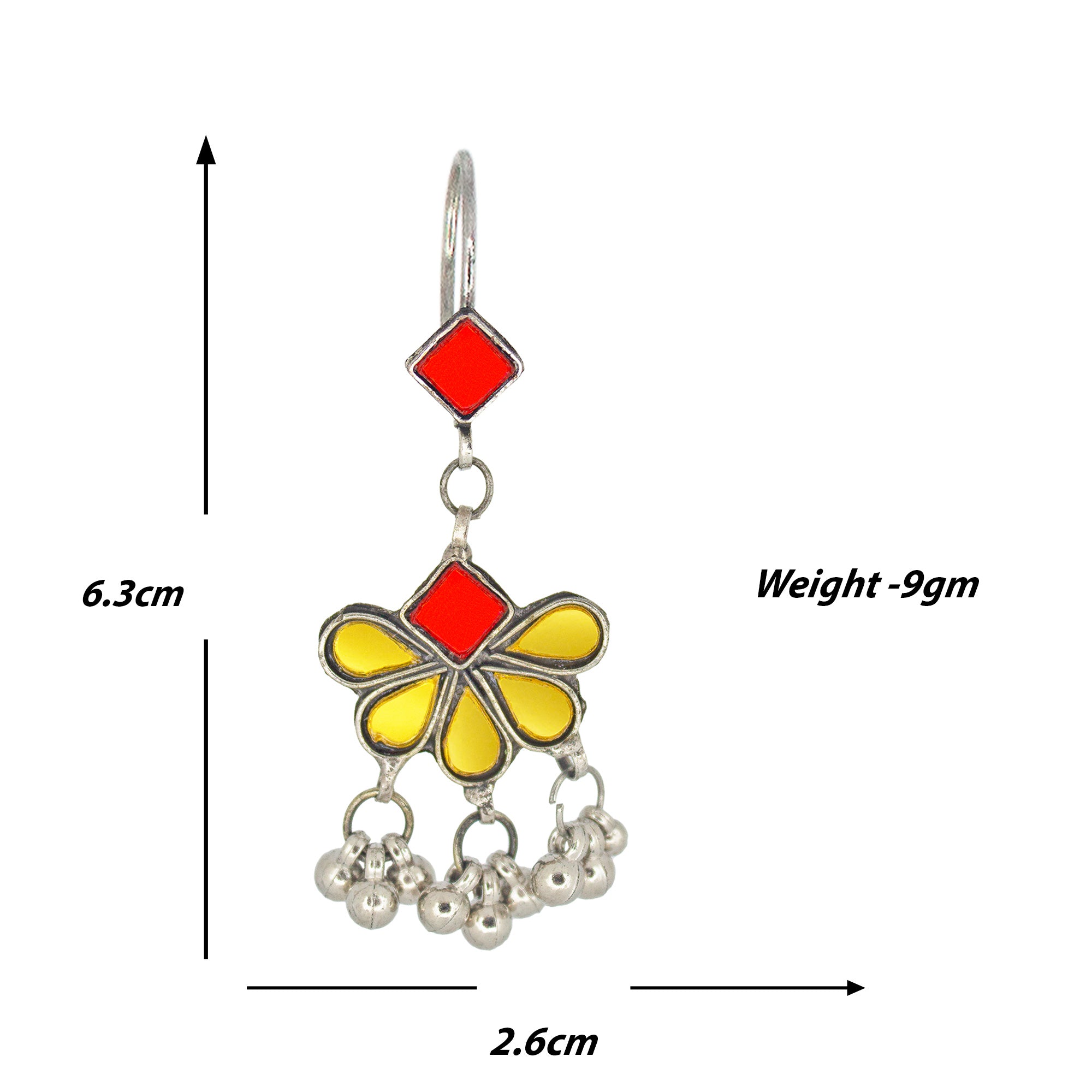 Abhinn Afghani Silver Plated Floral Design Yellow-Red Glass Dangler Earrings For Women