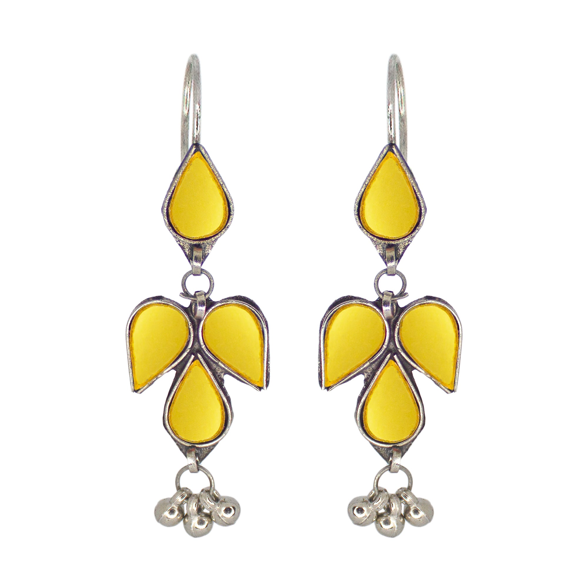 Abhinn Afghani Silver Plated Petal Shape Yellow Glass Dangler Earrings For Women