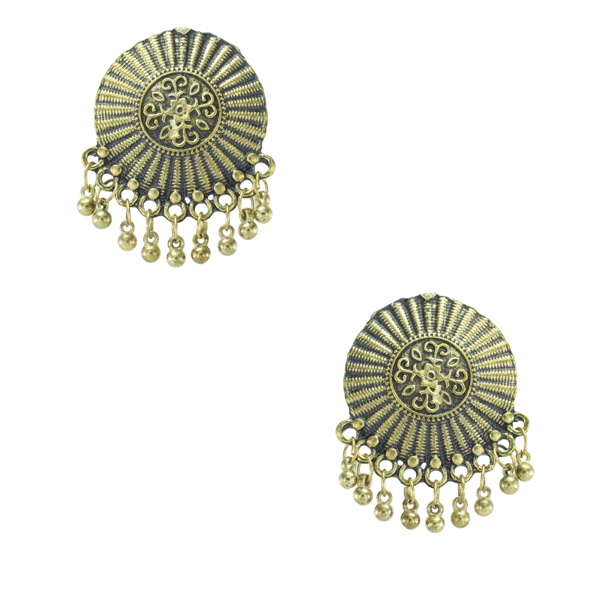Golden Oxidized Floral Design Stud Earrings for Women