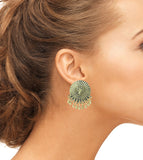 Golden Oxidized Floral Design Stud Earrings for Women
