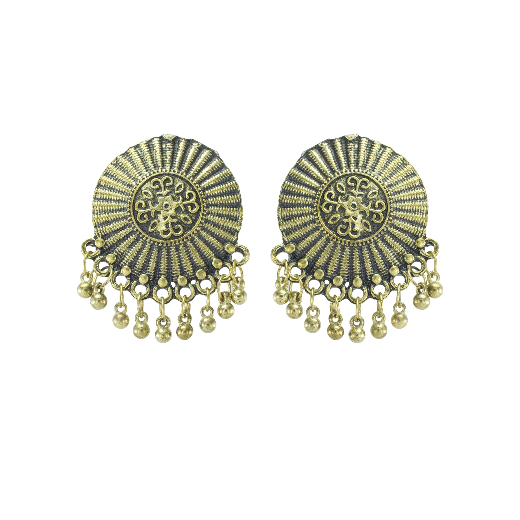 Golden Oxidized Floral Design Stud Earrings for Women