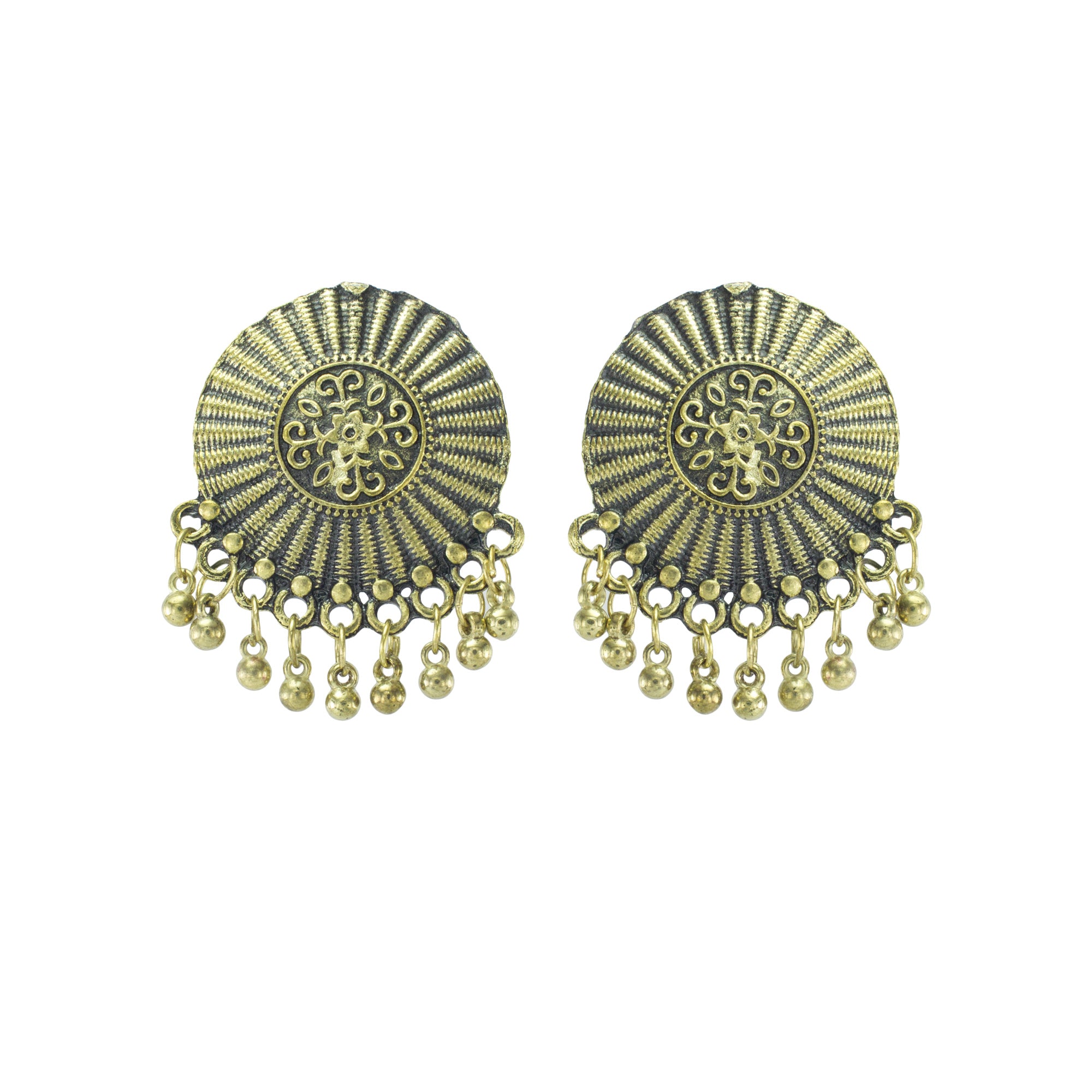 Golden Oxidized Floral Design Stud Earrings for Women