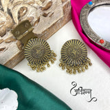 Abhinn Golden Oxidized Floral Design Stud Earrings for Women