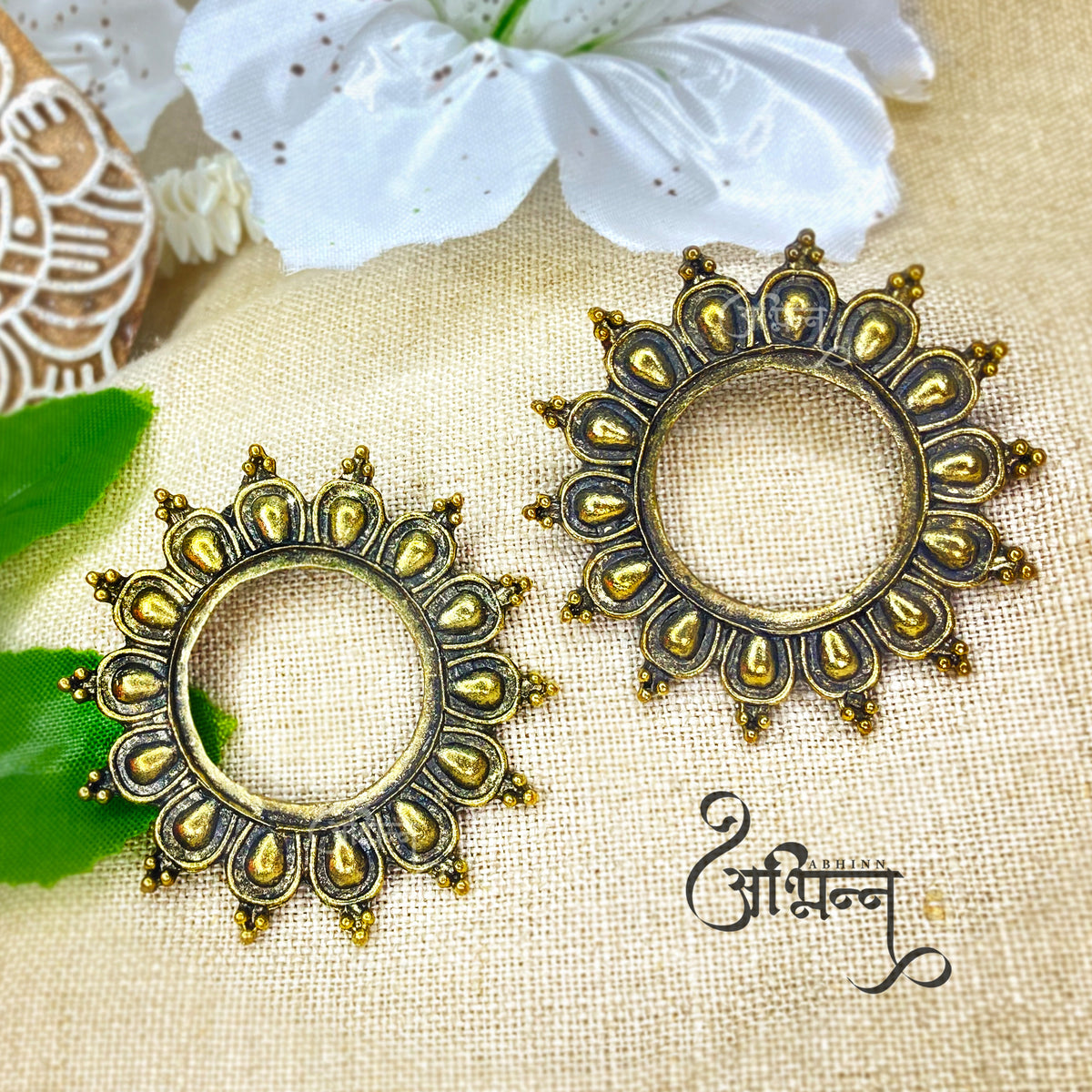 Abhinn Unique Golden Oxidised Sun Shaped Stud Earrings For Women