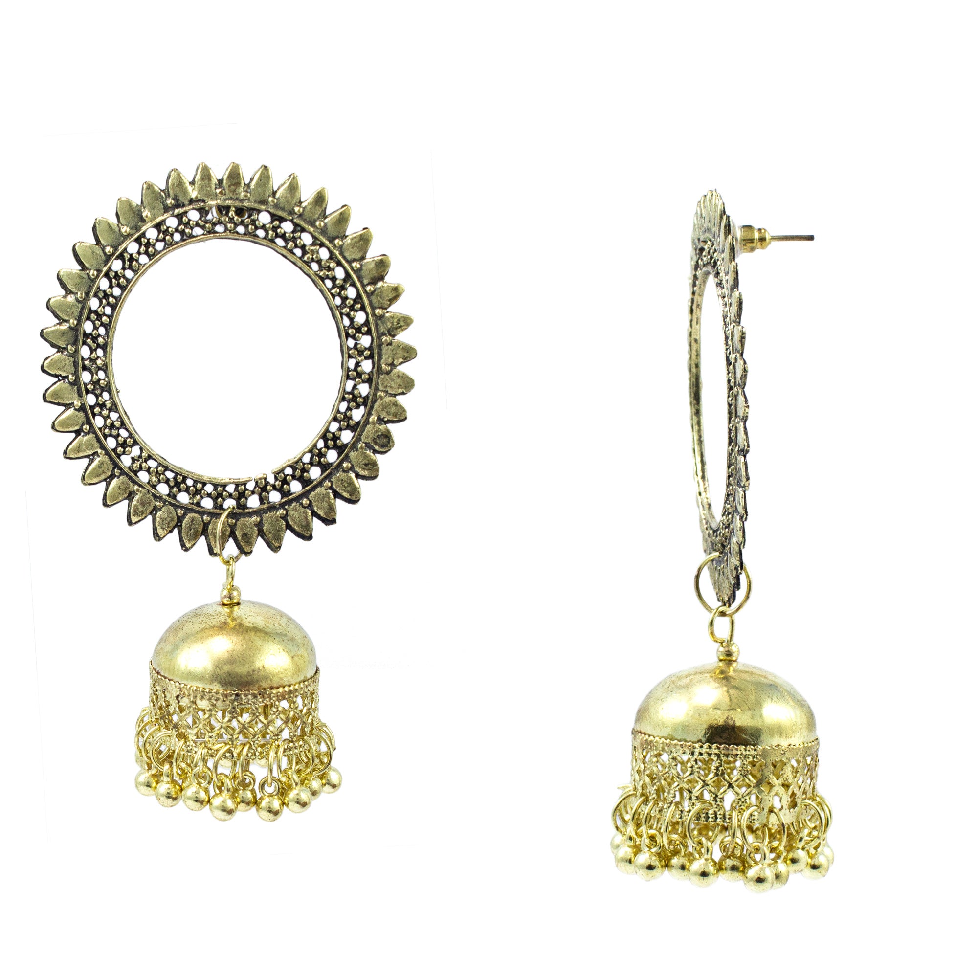 Abhinn Golden Oxidised Sun Shaped Stud With Jhumka Earrings for Women