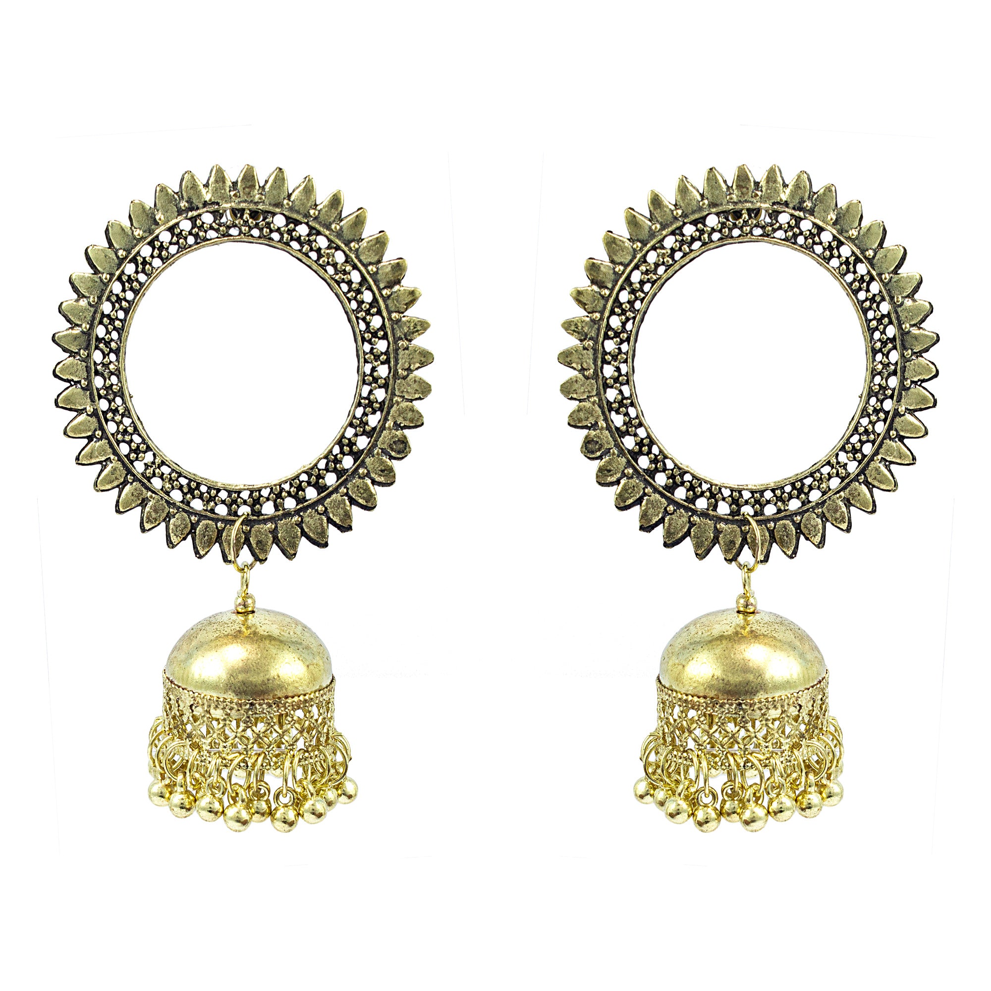 Abhinn Golden Oxidised Sun Shaped Stud With Jhumka Earrings for Women