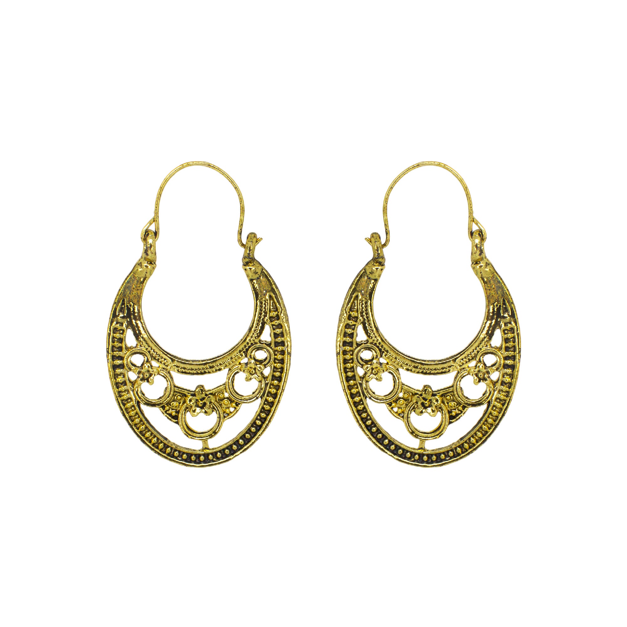 Abhinn Golden Oxidised Floral Design Hoop Earrings For Women 