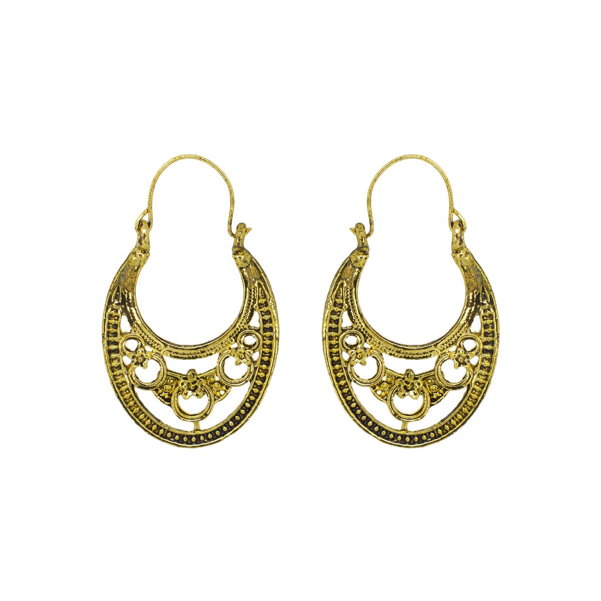Abhinn Golden Oxidised Floral Design Hoop Earrings For Women 