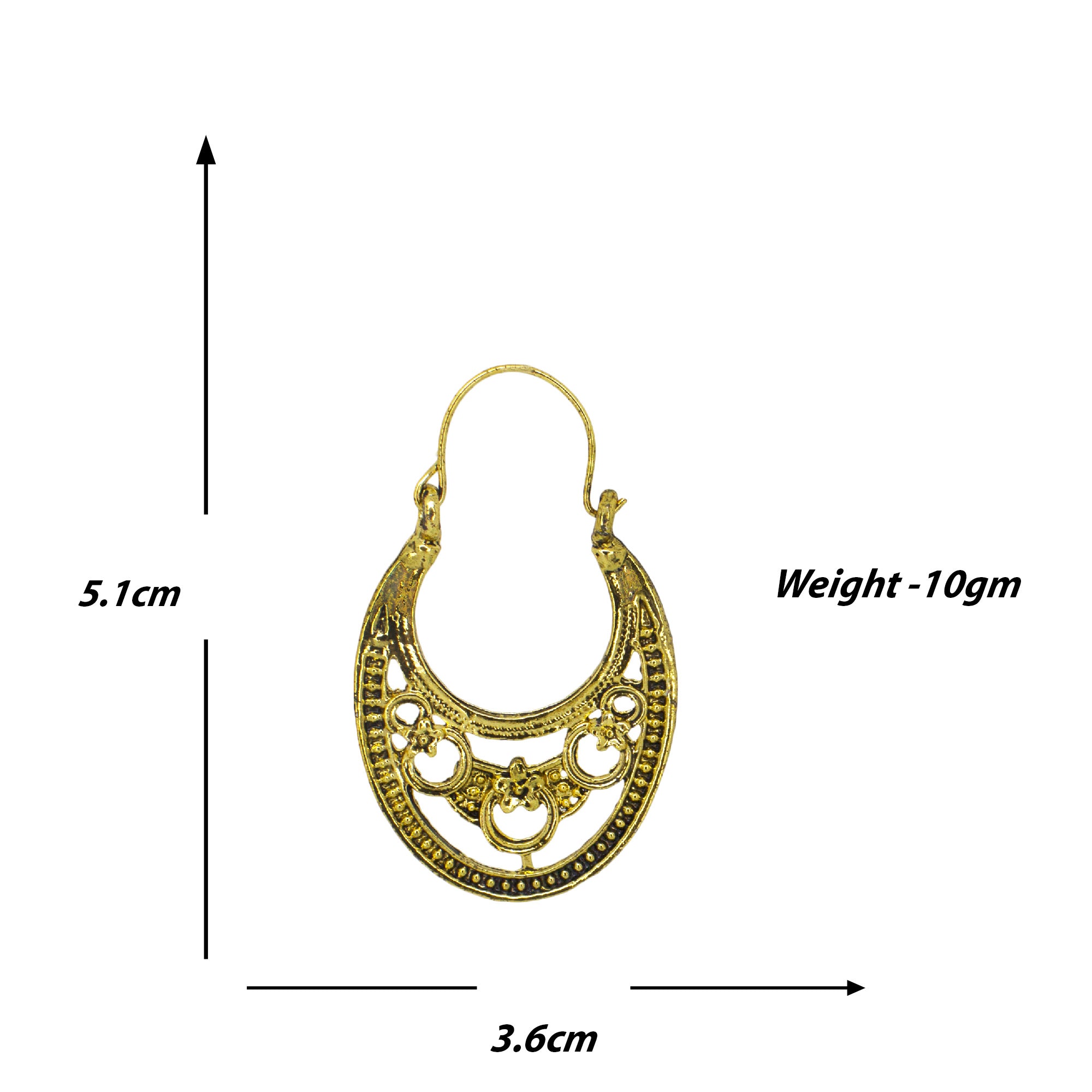 Abhinn Golden Oxidised Floral Design Hoop Earrings For Women 