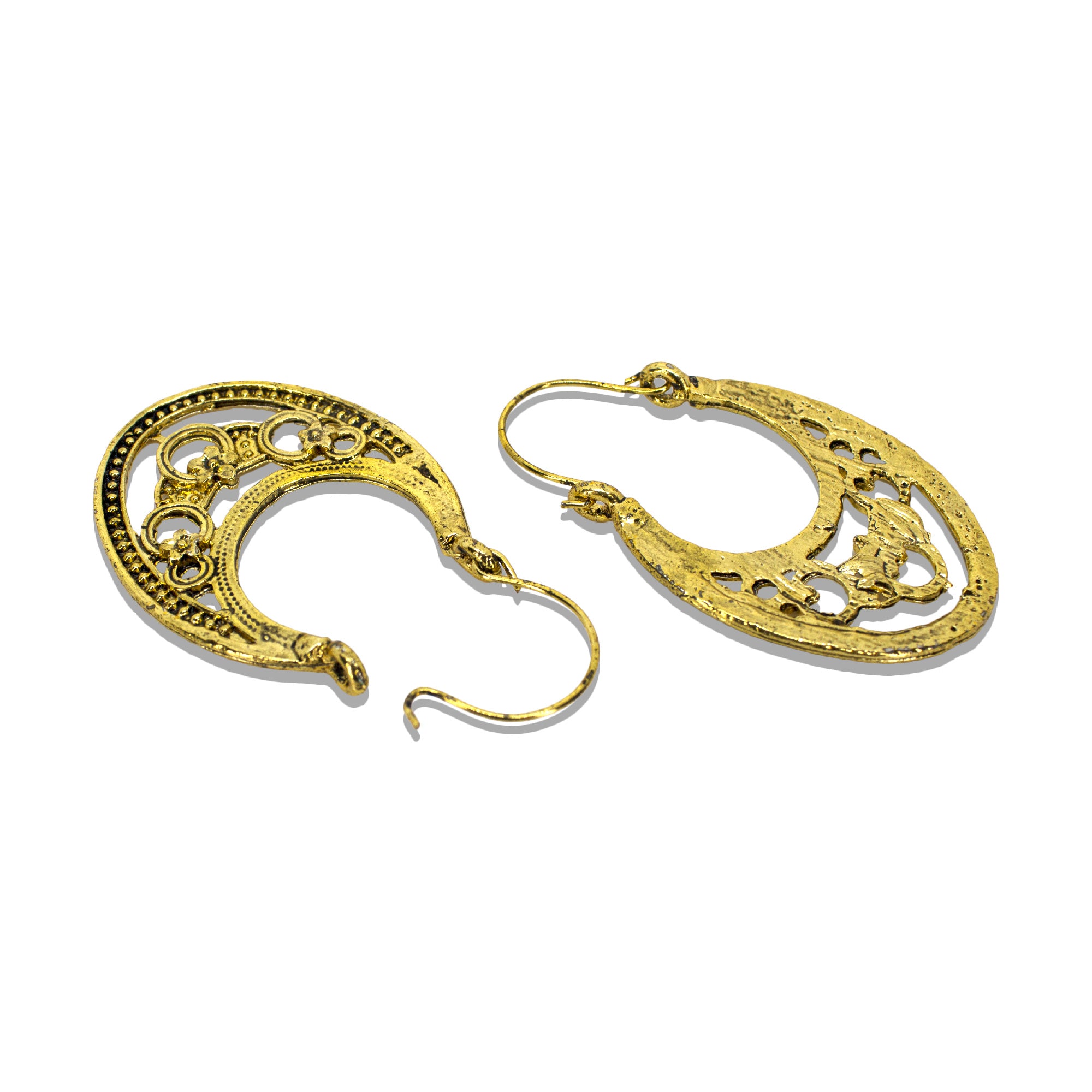 Abhinn Golden Oxidised Floral Design Hoop Earrings For Women 