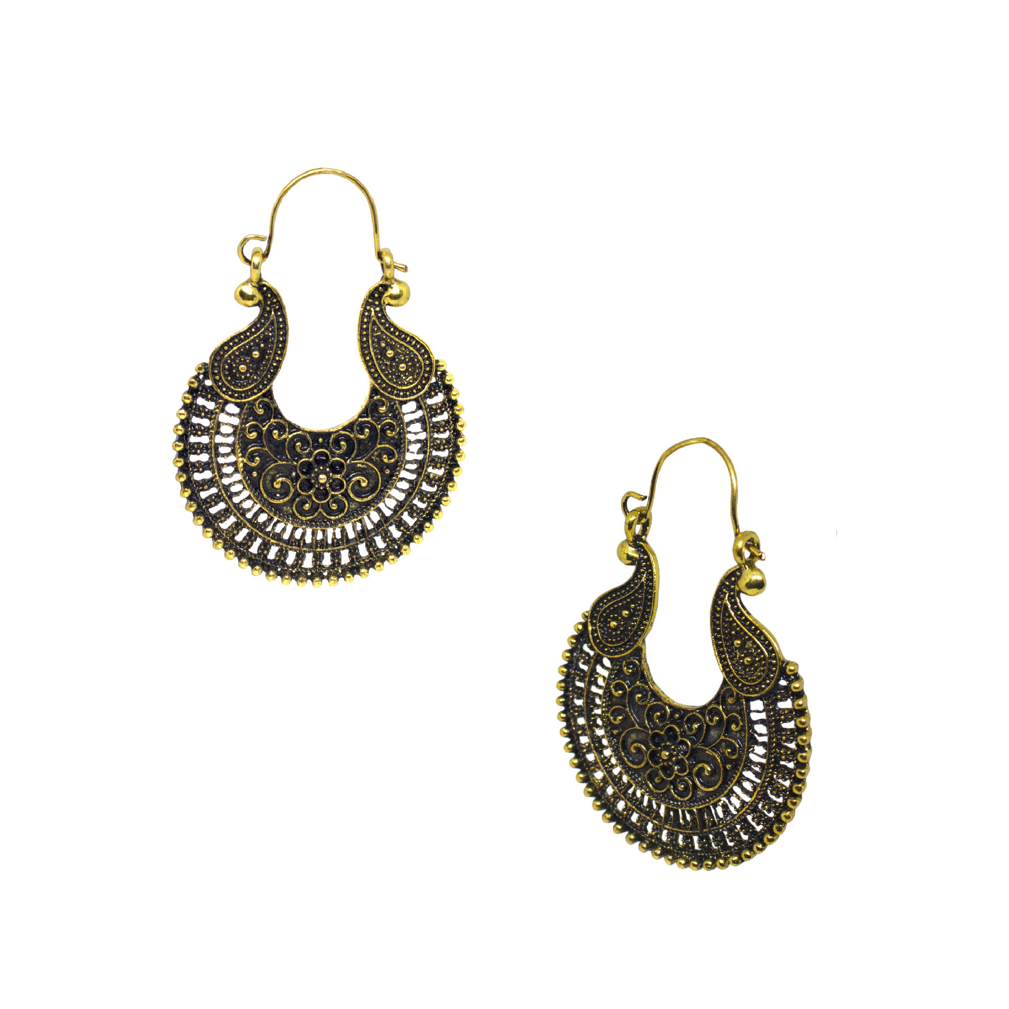 Abhinn Golden Oxidised Western Look Hoop Earrings For Women
