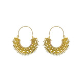 Abhinn Golden Plated Temple Design With White Beads Hoop Earrings For Women