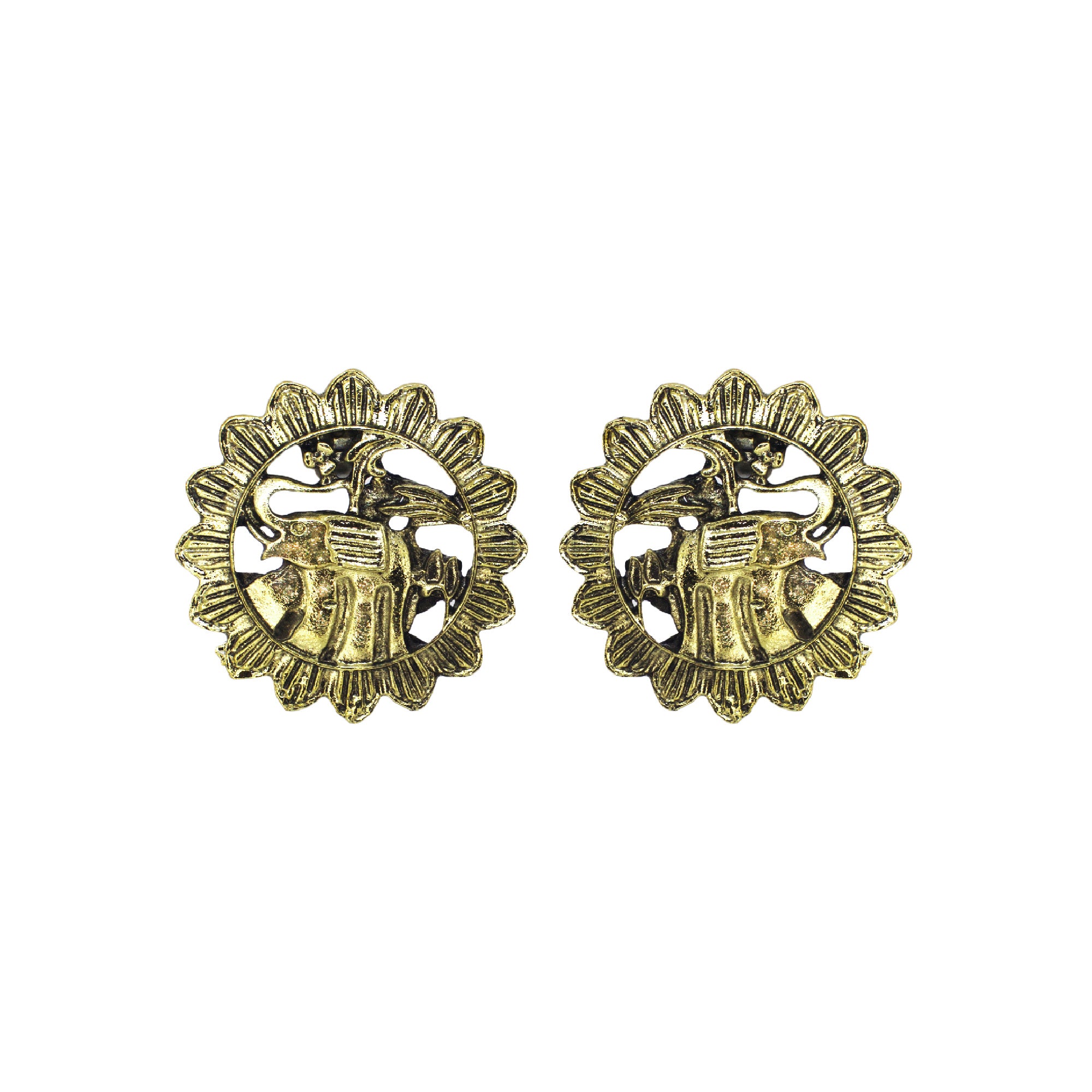 Abhinn Golden Oxidised Sun Shaped Elephant Design Big Stud Earrings For Women 