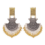 Abhinn Silver Oxidised Multi Tone Floral Dangler Earrings For Women