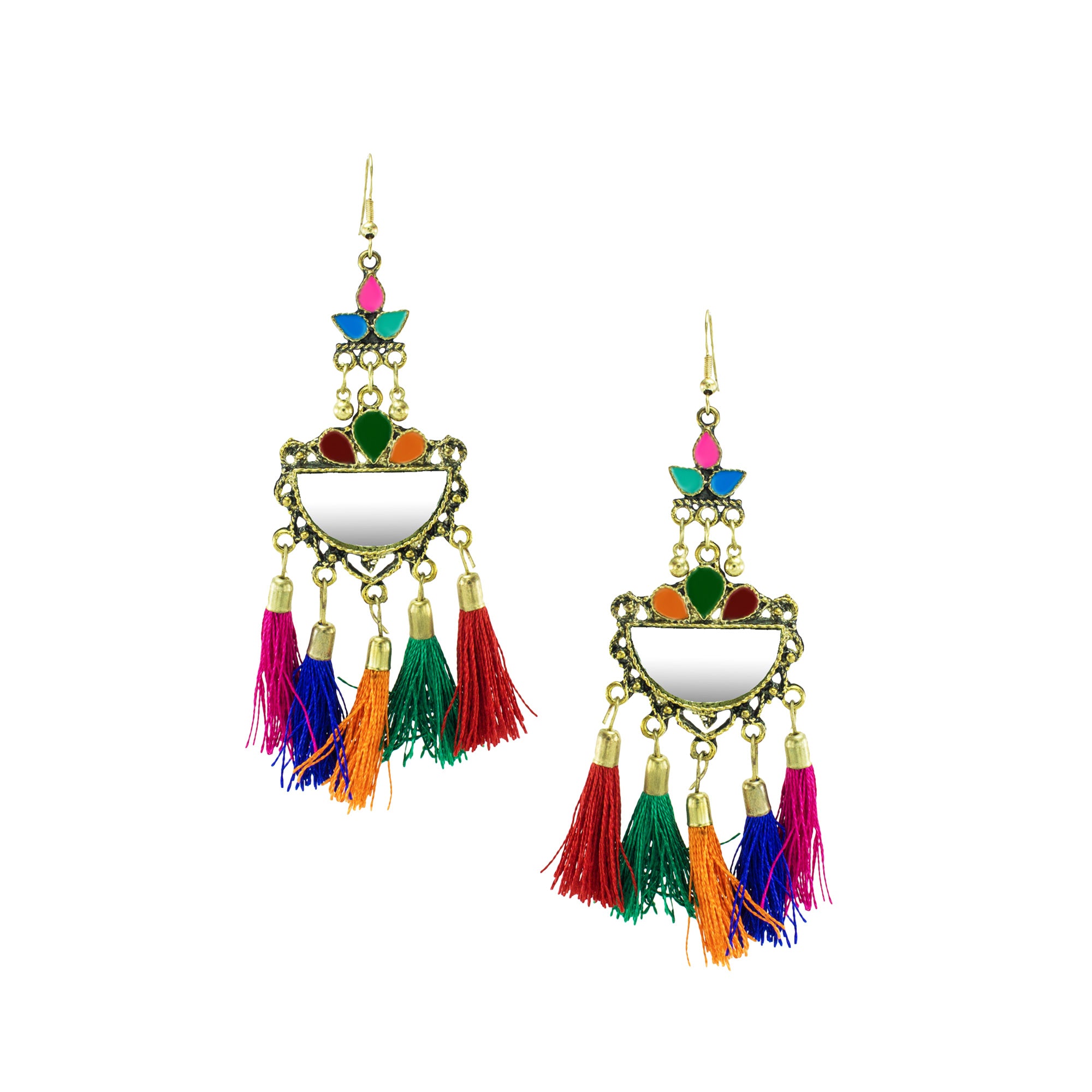 Abhinn Golden Oxidised Multicolor Afghani Tassel Meena Danglers Earrings for Women