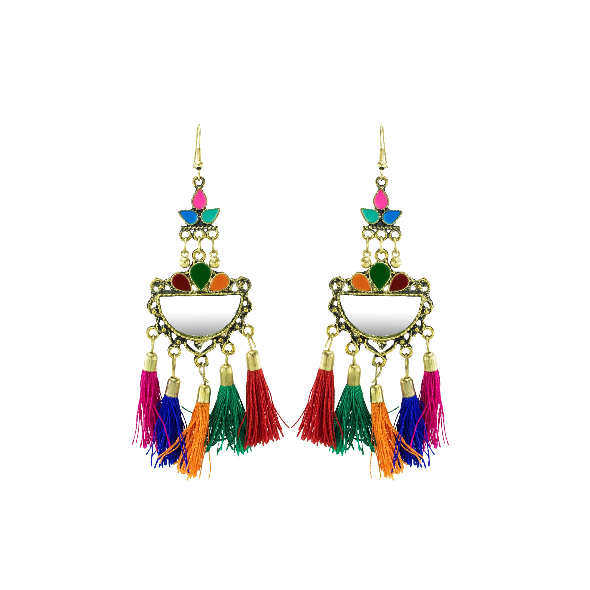 Abhinn Golden Oxidised Multicolor Afghani Tassel Meena Danglers Earrings for Women