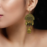 Abhinn Temple Design Golden Oxidised Dangler With Small Jhumki Earrings For Women