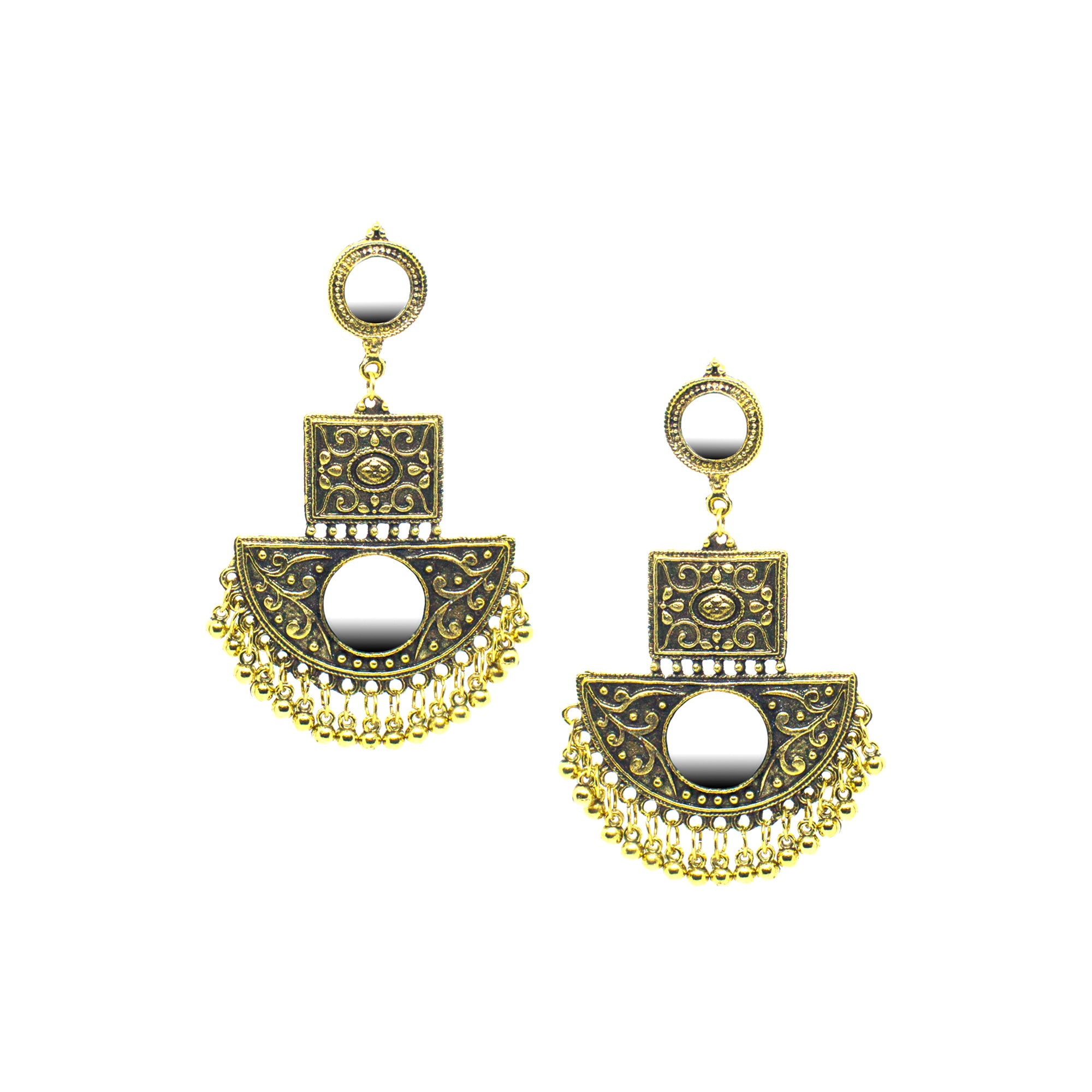 Abhinn Golden Oxidised Floral With Mirror Dangler Earrings For Women