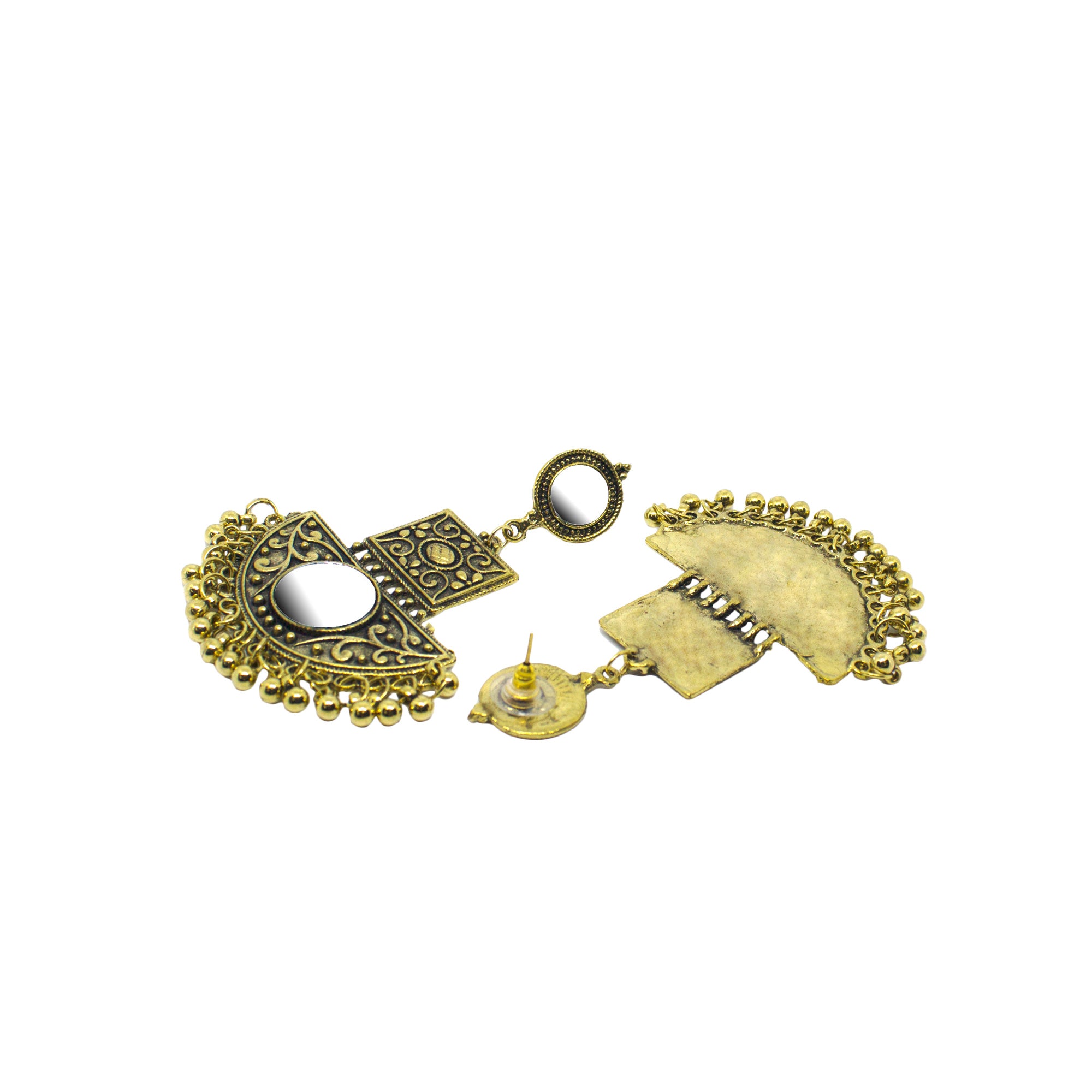 Abhinn Golden Oxidised Floral With Mirror Dangler Earrings For Women