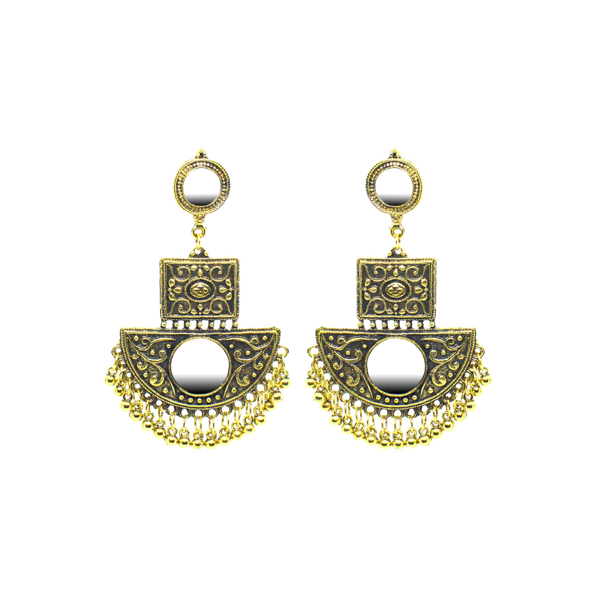 Abhinn Golden Oxidised Floral With Mirror Dangler Earrings For Women