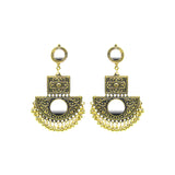 Abhinn Golden Oxidised Floral With Mirror Dangler Earrings For Women