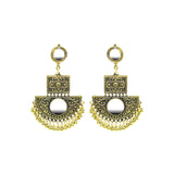 Abhinn Golden Oxidised Floral With Mirror Dangler Earrings For Women